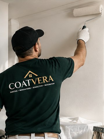 Painter applying a fresh coat to an interior wall